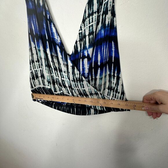 Parker Blue White Black Wales Tie Dye 100% Silk Wrap Halter Top Button VNeck L - Picture 11 of 12
